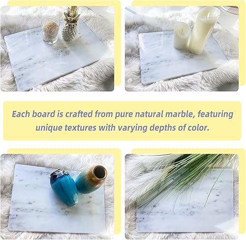 Miniatura 5 de Yew & Tulip Tabla de mármol blanco de 16 x 10 pulgadas con patas de goma antideslizantes, masa y tabla de cortar