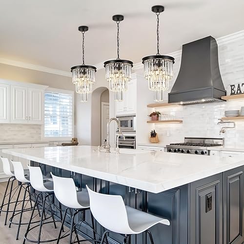 Miniatura 14 de Candelabros de Cristal Negro, Candelabros Modernos de 20" para Comedor de 3 Niveles 7 Luces de Lujo Accesorio de Luz Colgante de Techo de Cristal K9