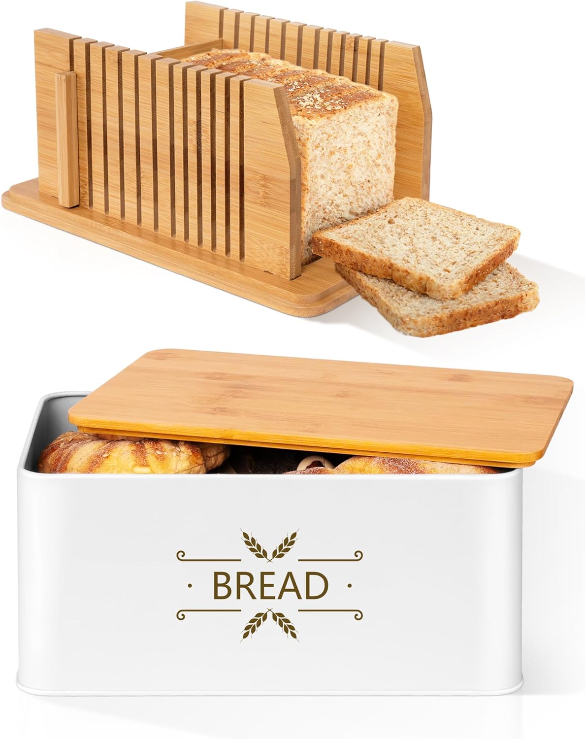 CRAFTSMAN SPIRIT Metal Bread Box with Bamboo Bread Slicer