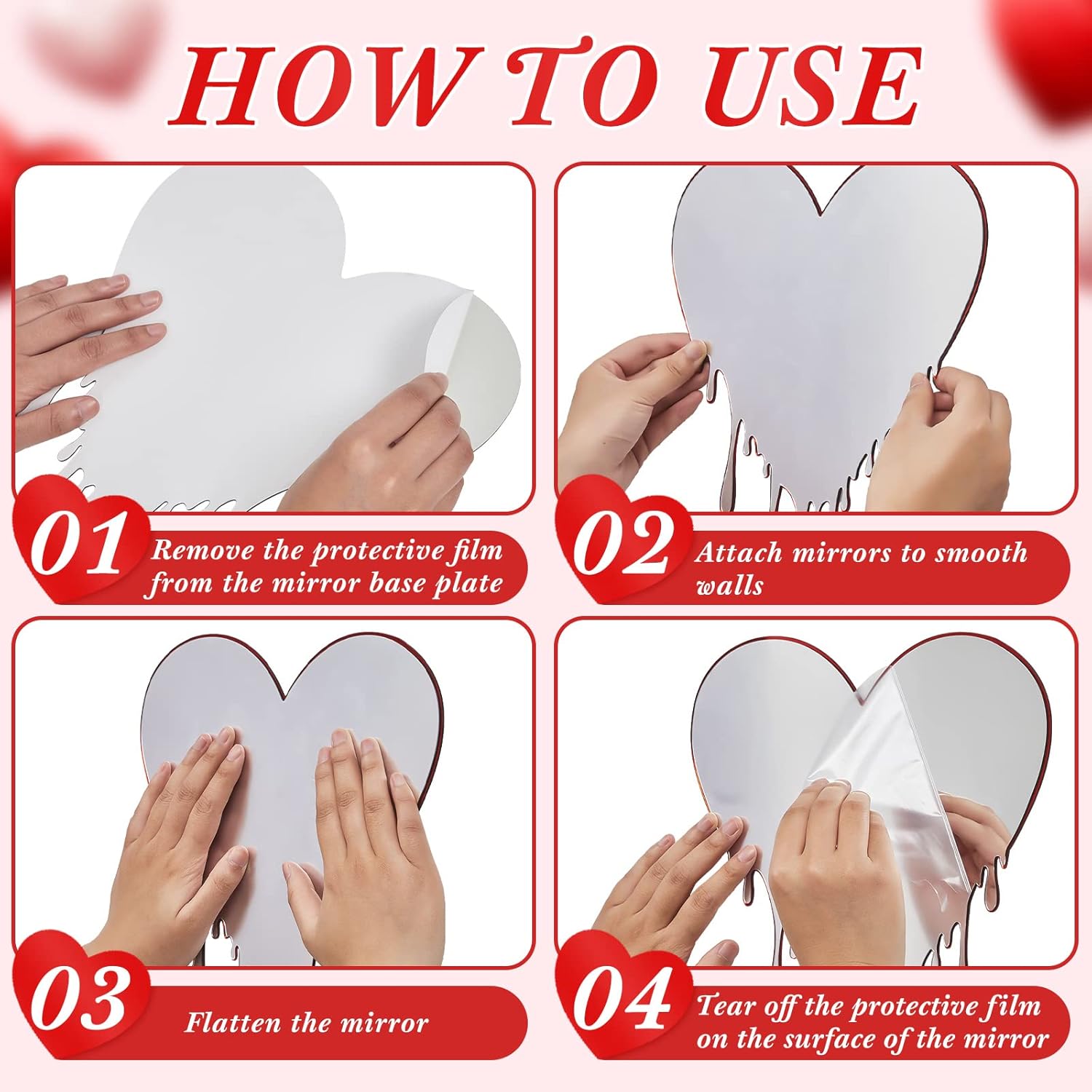 Yulejo Acrylic Heart Mirror Decoration Melting Mirror Wall Heart Dripping Decoration for Home Decor Gifts for Women, Red image 3 of 7 B09TSVVKCD