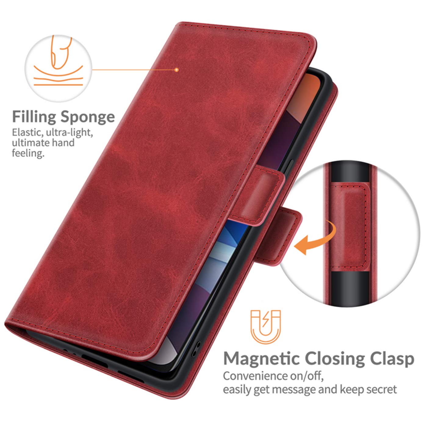 EasyShow Custodia Sony Xperia 1 V – Pelle PU + TPU, Protezione 360°, Ricarica Wireless, Cover Sottile (Rosso)