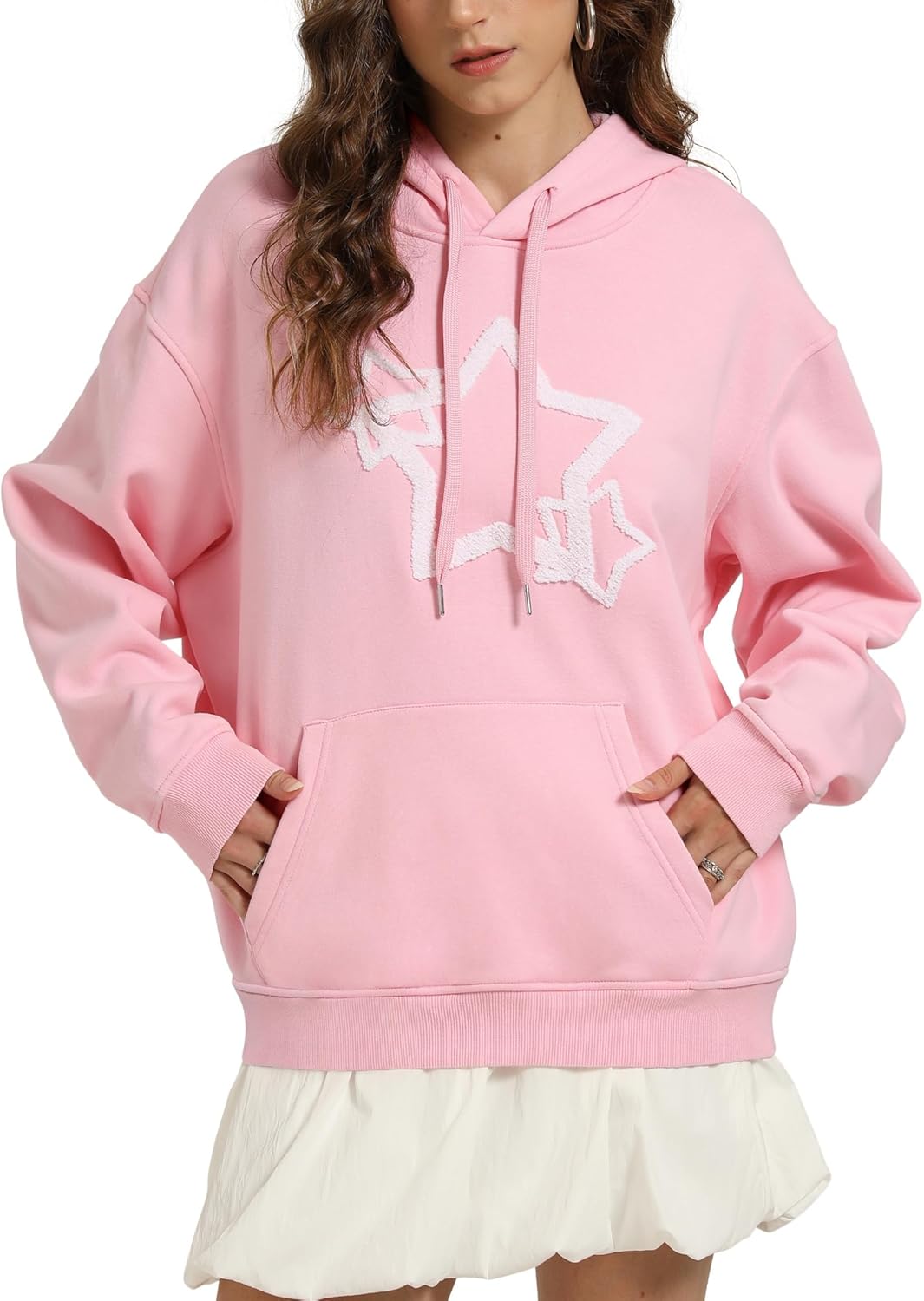 Iwing Womens Mens Oversized Graphic Hoodies Star Y2k Sweatshirts Acid Wash Hoodie Heavyweight Fleece Sweatshirt Unisex