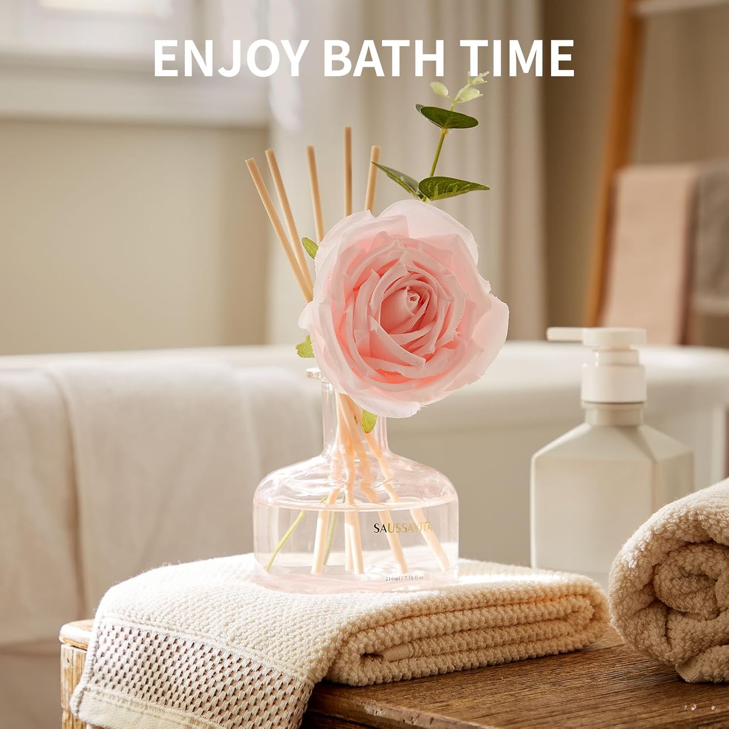 Reed Diffusers Set 7.10 oz with 7 Sticks Pink Rose Scent and Refill