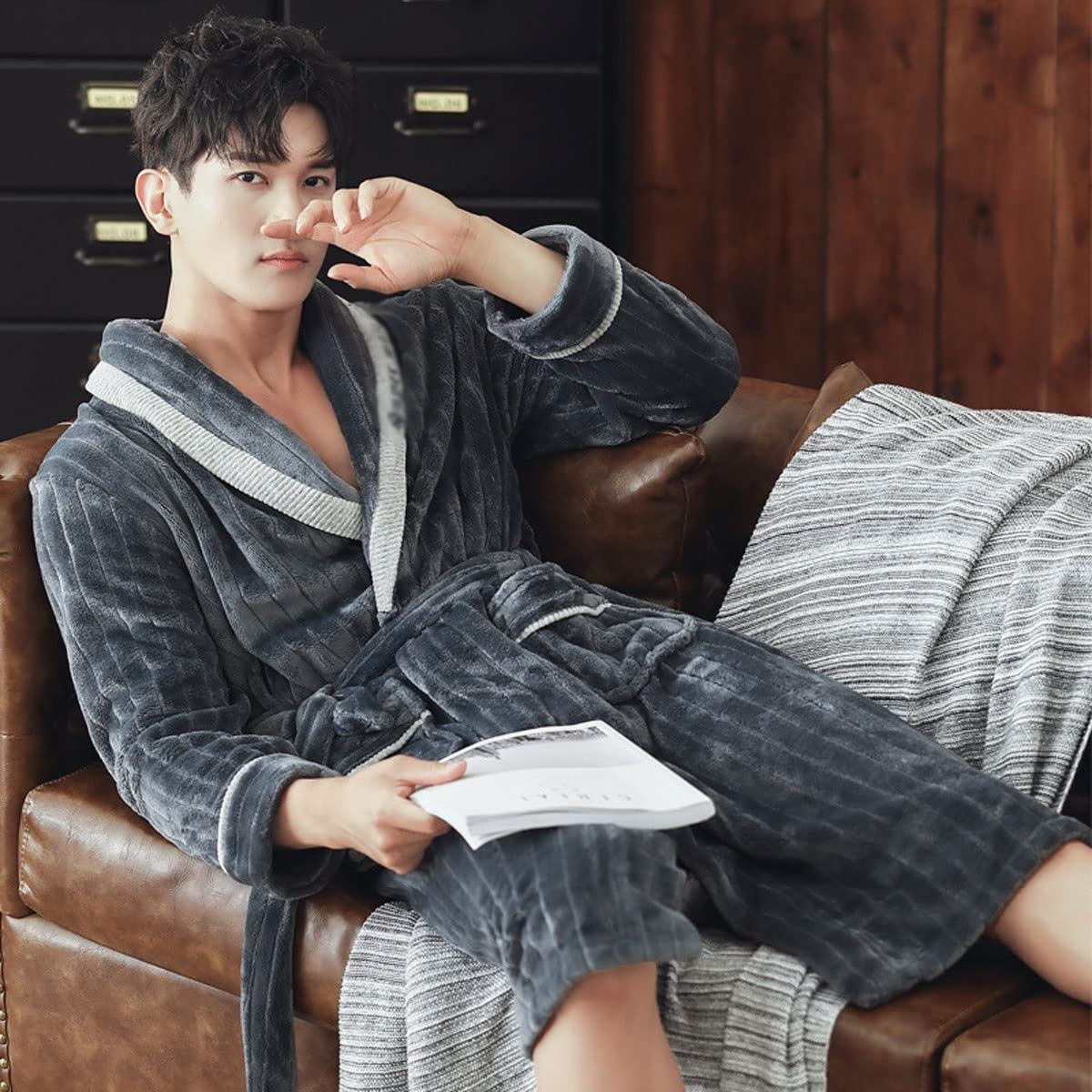 Abiti Lunghi da Uomo, Accappatoio in Pile Peluche Bluffy Housecoat, Camicia da Notte, Accappatoio for Uomo (Color : Blue, Size : 3XL)