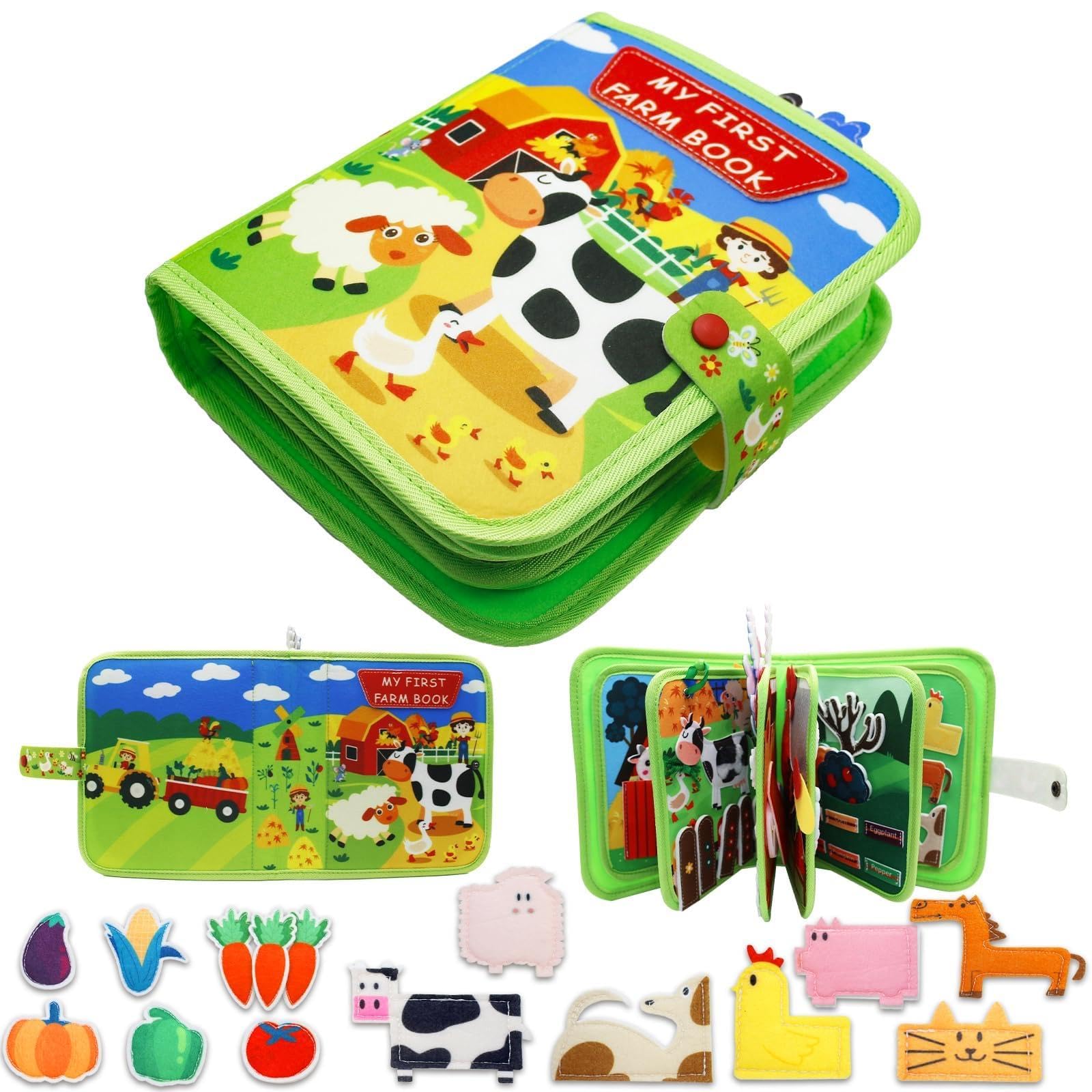 Busy Board à partir de 1 an- Livre d'occupations pour tout-petits- Livre d'activités en feutre DIY- Livre d'images en tissu- Jouet éducatif préscolaire Livre d'occupations avec compétences de (vert)