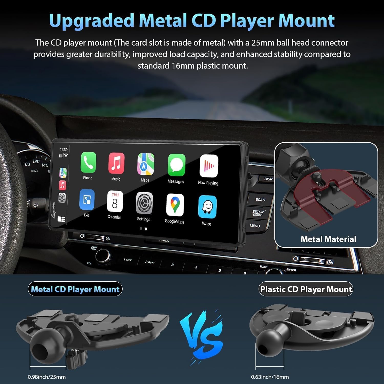 CARPURIDE CarPlay y Android Auto Inalámbricos 4+64 GB, Navegación en Línea y Fuera de Línea, Google Play, Mirror Link, BT, Antena GPS, Cámara Reversa, Pantalla Completa 10.26", área Visualización 9.3"
