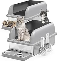 Vista 12 de Caja de arena cerrada de acero inoxidable para gatos con tapa, caja de arena extra grande para gatos grandes, bandeja de arena de metal XL