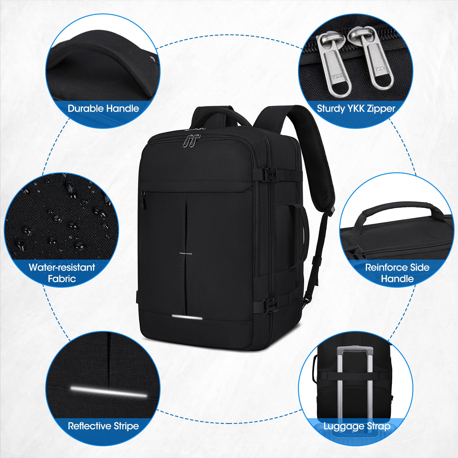 Lubardy Sac à Dos Cabine Avion Sac à Dos de Voyage Homme Imperméable Sac à Dos Bagage à Main Grand Sac à Dos pour Ordinateur Portable 17,3 Pouces 40L