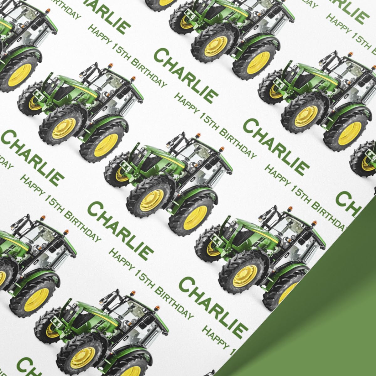 Personalised Green Tractor Wrapping Paper with Name & Age