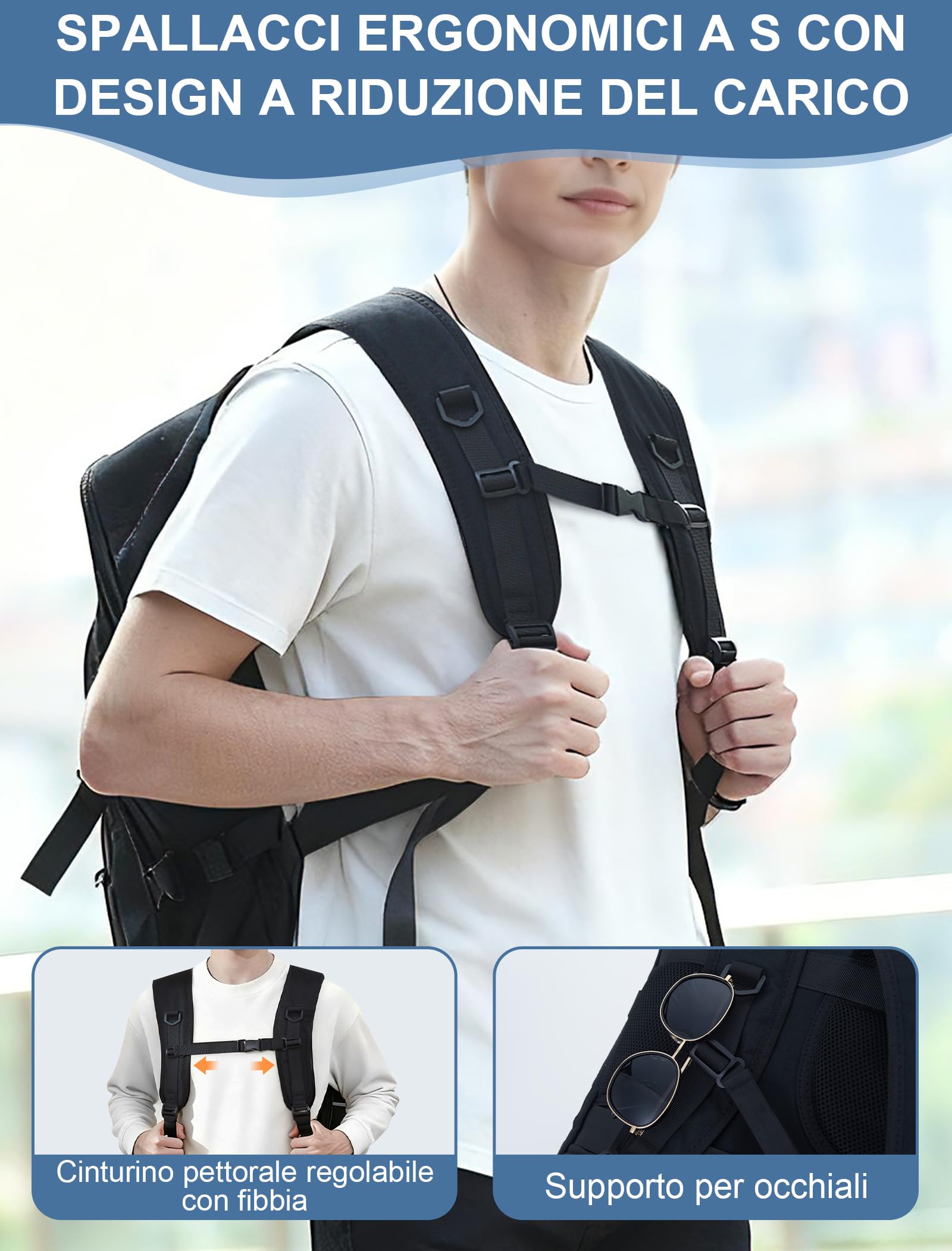 Zaino Ryanair 40x30x20 Bagaglio a Mano per Wizzair/Vueling (24-30L Espandibile) Zaini da Viaggio Cabina,Borsa Aereo Porta PC Laptop 15.6" Per Donna,Uomo,Trekking e Lavoro.Travel Backpack Nero