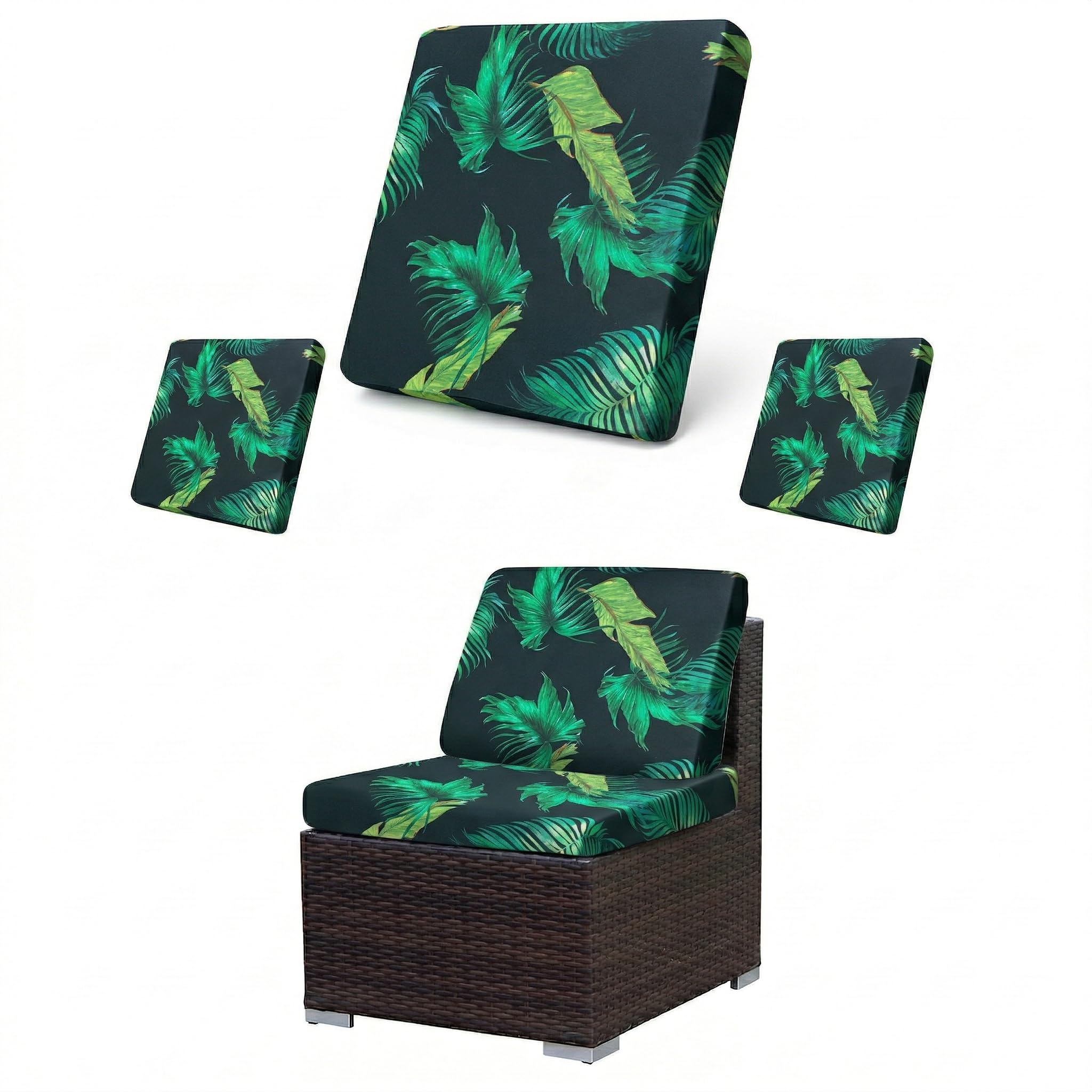 LiveGo Kissenbezüge für Outdoor-Terrassenkissen, waschbare Ersatz-Schonbezüge für Sofa- und Couchkissen, weich und langlebig, Sitzschoner für Terrassenmöbel (6, grüne Blätter A)