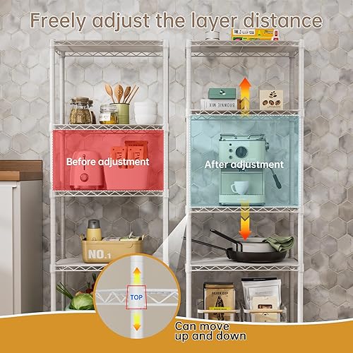 Miniatura 4 de SINGAYE 5 estantes pequeños de alambre para cocina, despensa, para cerrar el hogar, organizador y almacenamiento, estante de baño, organización de