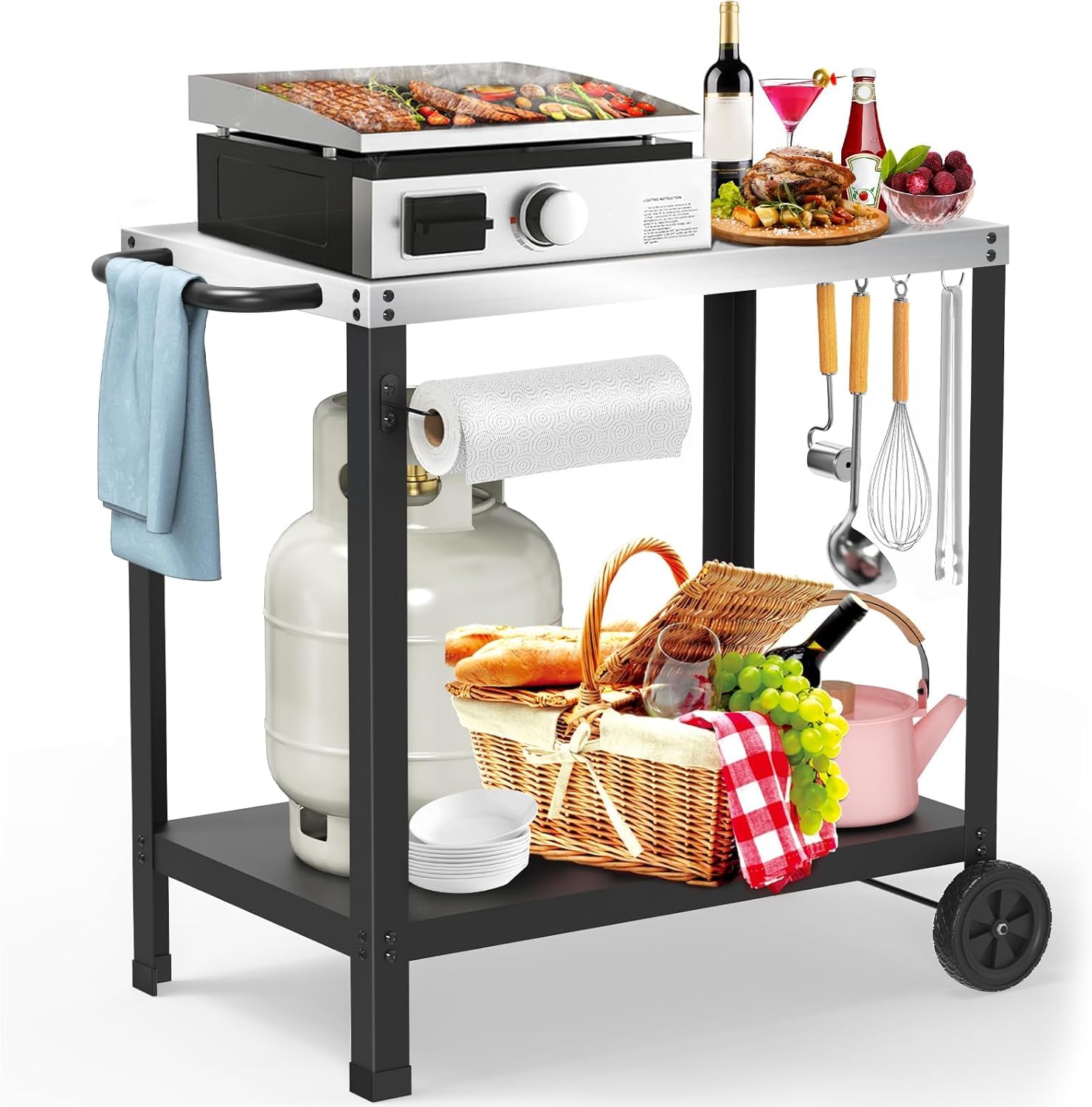 Yozoia Outdoor Grill Table for Blackstone Griddle, Grill Cart with Wheels