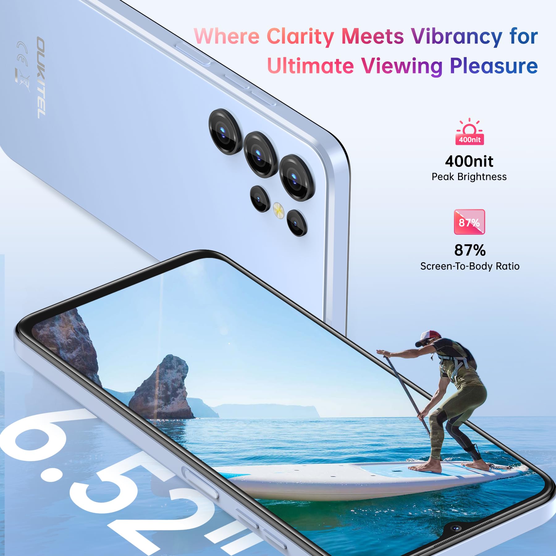 OUKITEL C1 Smartphone Android 15, 16GB +128GB/1TB Telefono Cellulare 2025, 6.52" HD+ Telefoni, 5150mAh Cellulari e Smartphone 4G, 13MP+5MP, Octa Core, Dual SIM 3 Slot/GPS/Fingerprint/OTG/3.5mm Jack