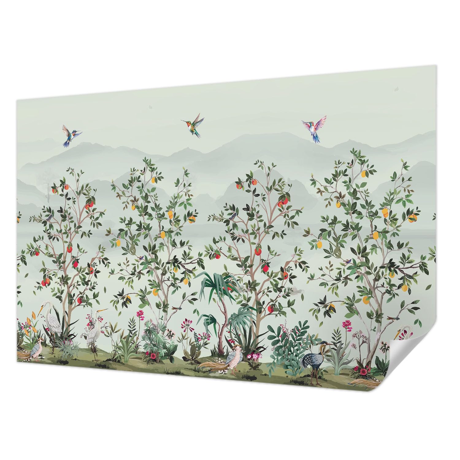 Revêtement mural autocollant salon et chambre moderne motif jungle arbres exotiques