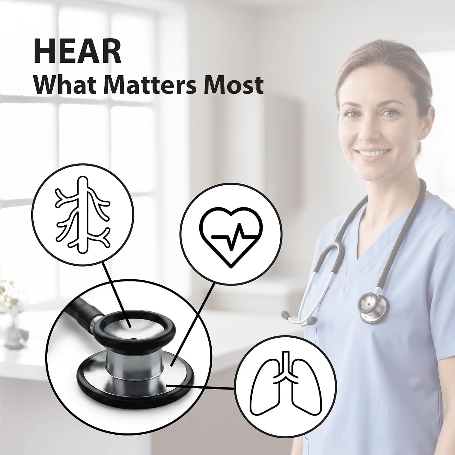 Veridian Healthcare Pinnacle Series Stainless Dual Head Steel Adult Stethoscope, Black