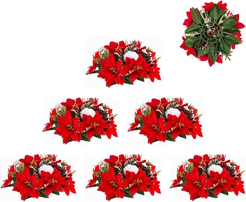BLOSMON Flores de Pascua artificiales de Navidad 2 piezas de centros de mesa de bolas florales falsas rojas para decoraciones de mesas, flor de
