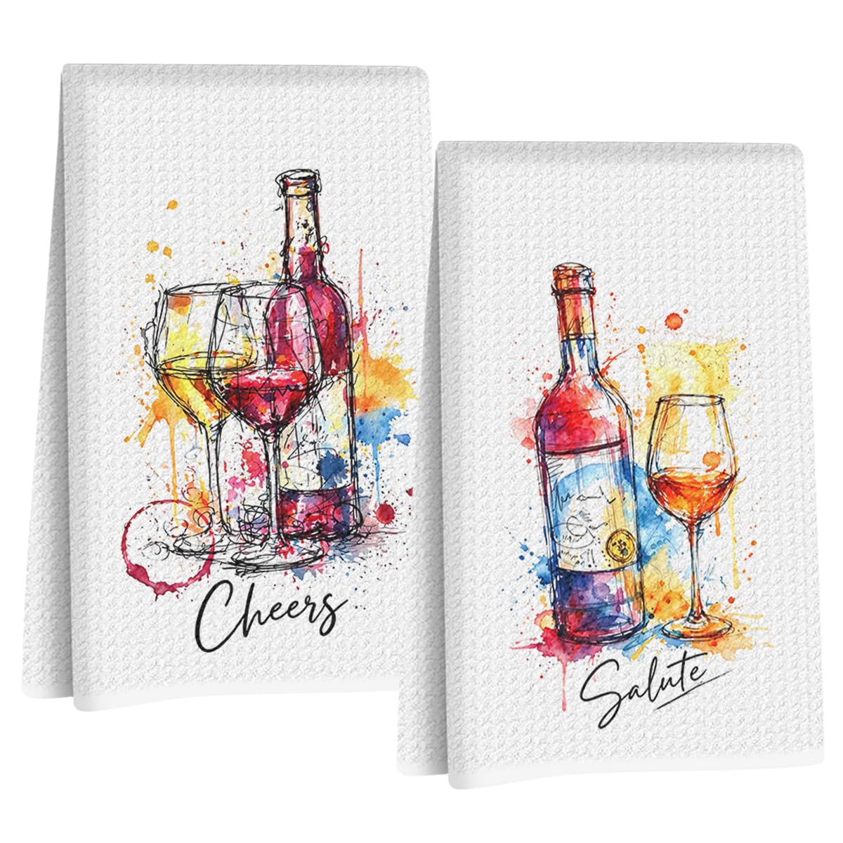2 Pcs Graffiti Wine Kitchen Towels, Italian Gifts Reusable Dish Towels