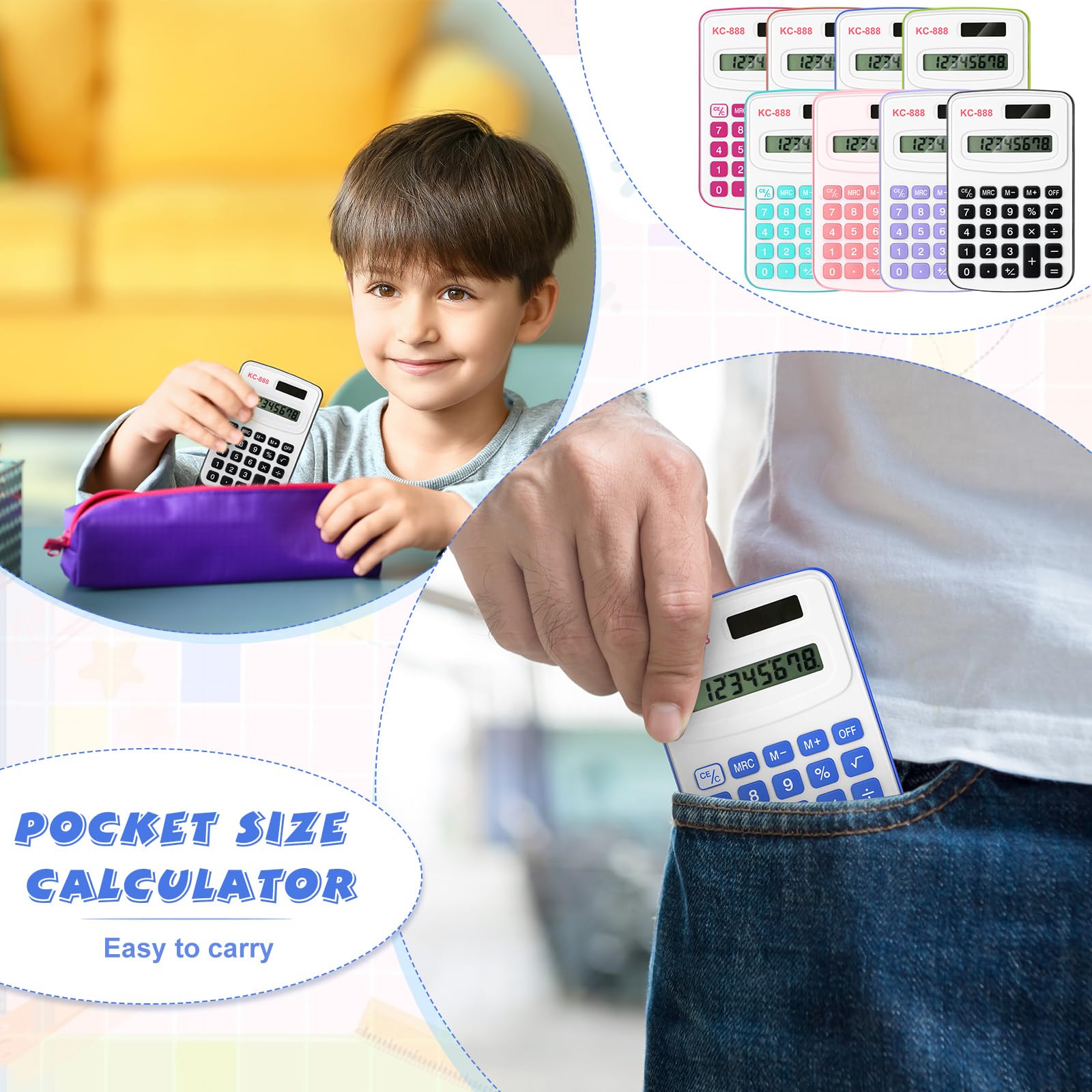 Treela 30 calculadoras de tamaño de bolsillo para estudiantes, mini calculadora de mano básica, calculadora estándar con batería de botón, pantalla de 8 dígitos, calculadora de escritorio para 100