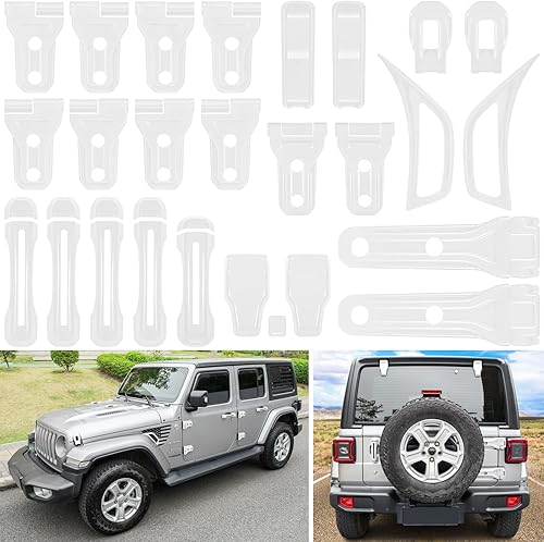 Juego completo de 26 piezas de decoración exterior para Jeep Wrangler JL JLU 2018-2023 Bisagra de puerta, bisagra de capó, bisagra de capó, pestillo