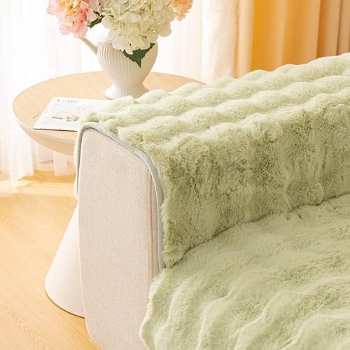 Miniatura 6 de OKYUK Funda de sofá de felpa de conejo, fundas de cojín antideslizantes para sofá, funda de cojín de piel sintética súper suave, fundas de cojín