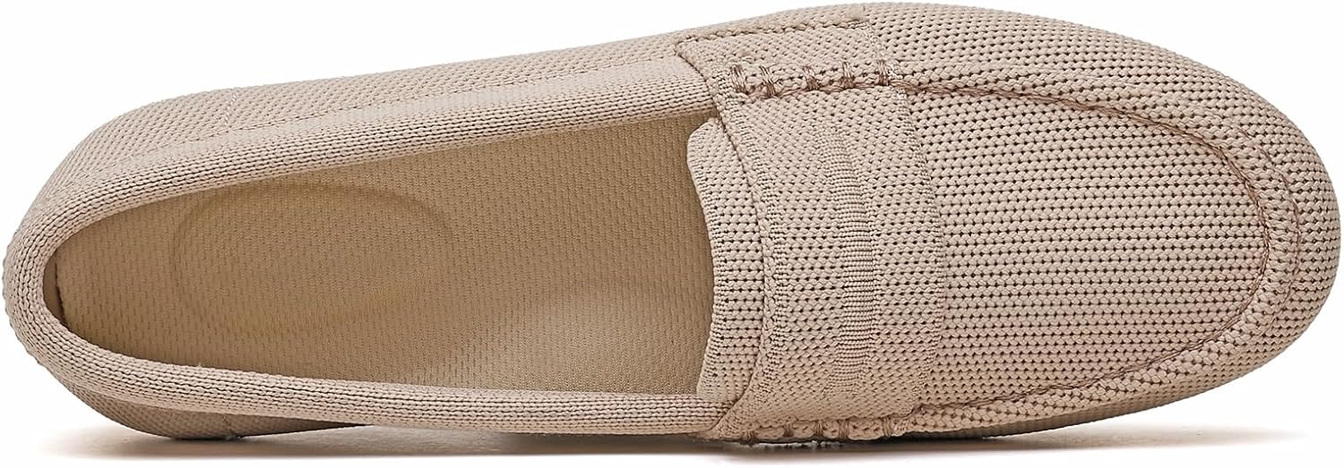 Loafers for Women Comfortable Slip On Working Shoes Womens Dressy Casual Work Flat Knit Shoes Nude Size 12 - Image 5
