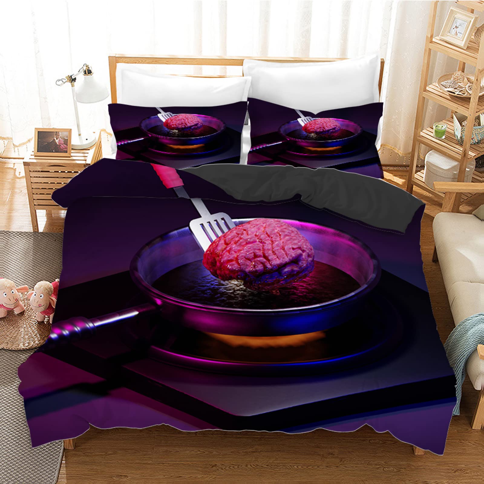 Housse de couette 90x190 microfibre 110g anti-plis parure lit violette avec taie 65x65