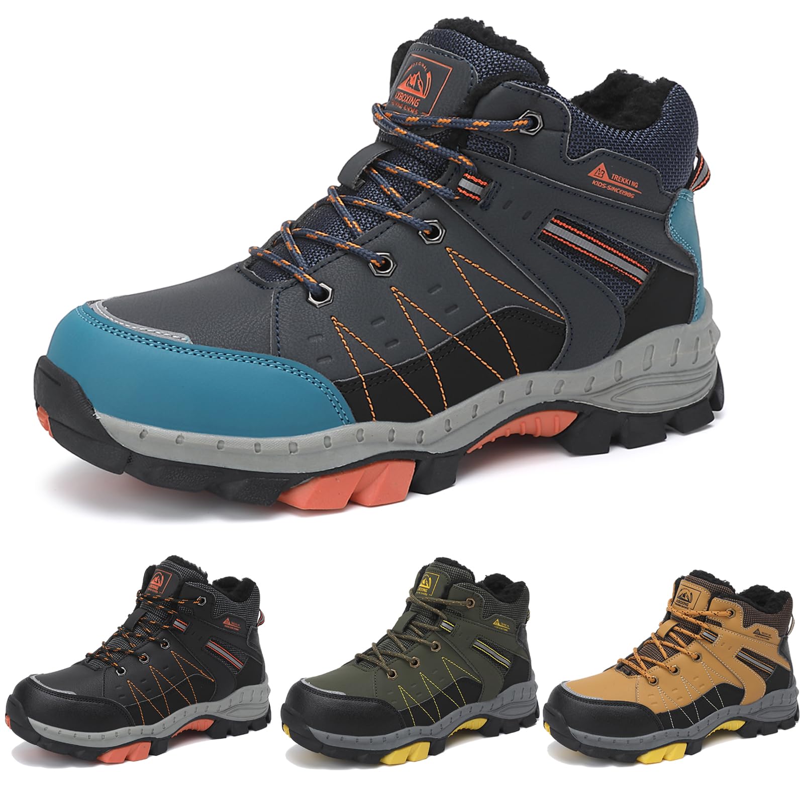 ASTERO Stivali Neve Bambino 31-38 con Ramponi Scarpe Trekking Ragazzi Ragazze Cotone Montagna Escursionismo Invernali Stivali Gomma Bambino