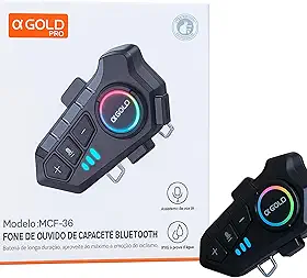 A'Gold Fone de Ouvido Bluetooth para Capacete MCF-36 com Microfone, Som Estéreo, Assistente de Voz, Iluminação RGB e Proteção IPX6 Ideal para Motociclistas, Ciclistas e Aventuras ao Ar Livre