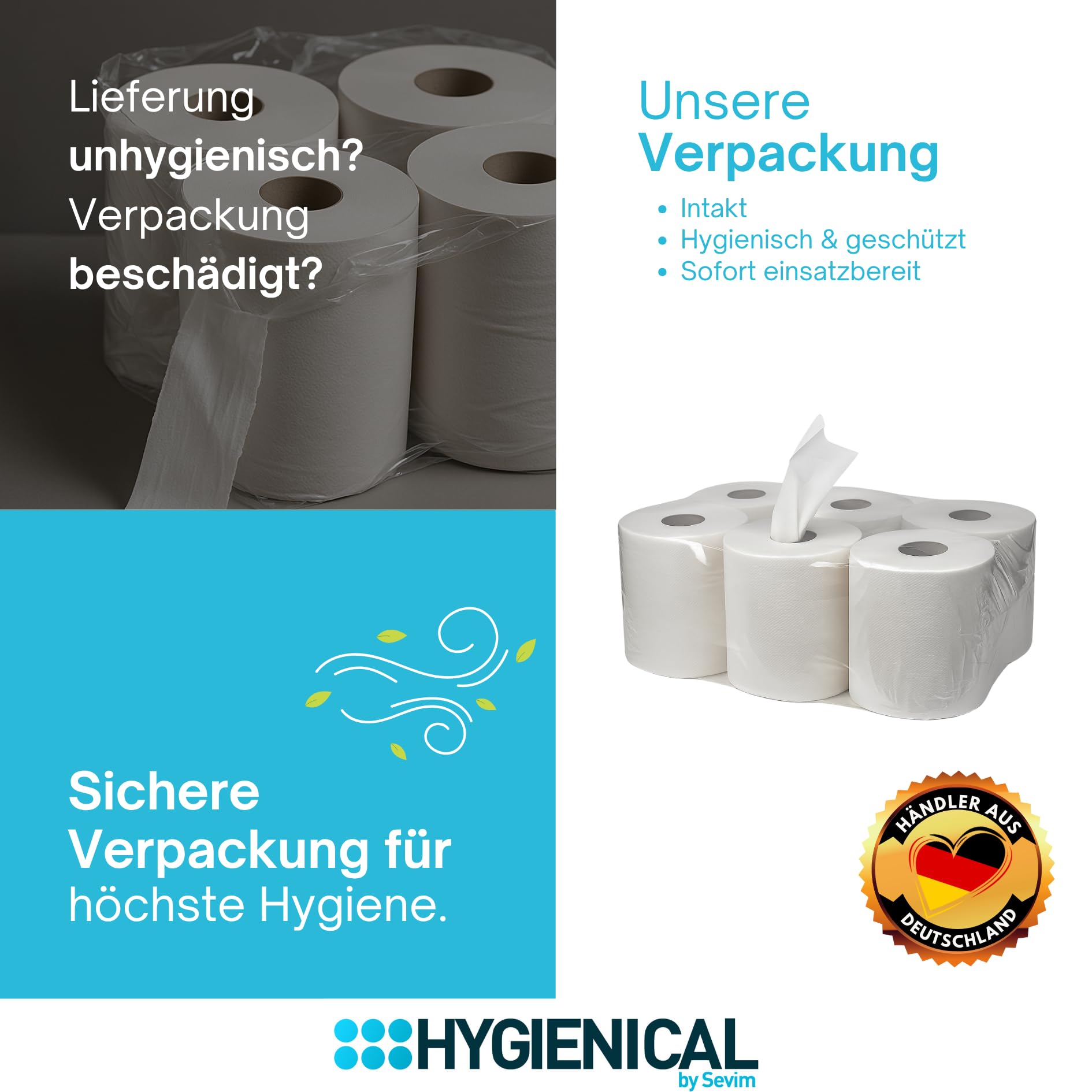 Papierhandtücher 2-lagig für Werkstatt & Gastronomie – ca. 150 m Papierrolle perforiert mit Spiral-Kern – saugstarkes Putzpapier für Spender – hygienische Reinigungstücher Industrie & KFZ