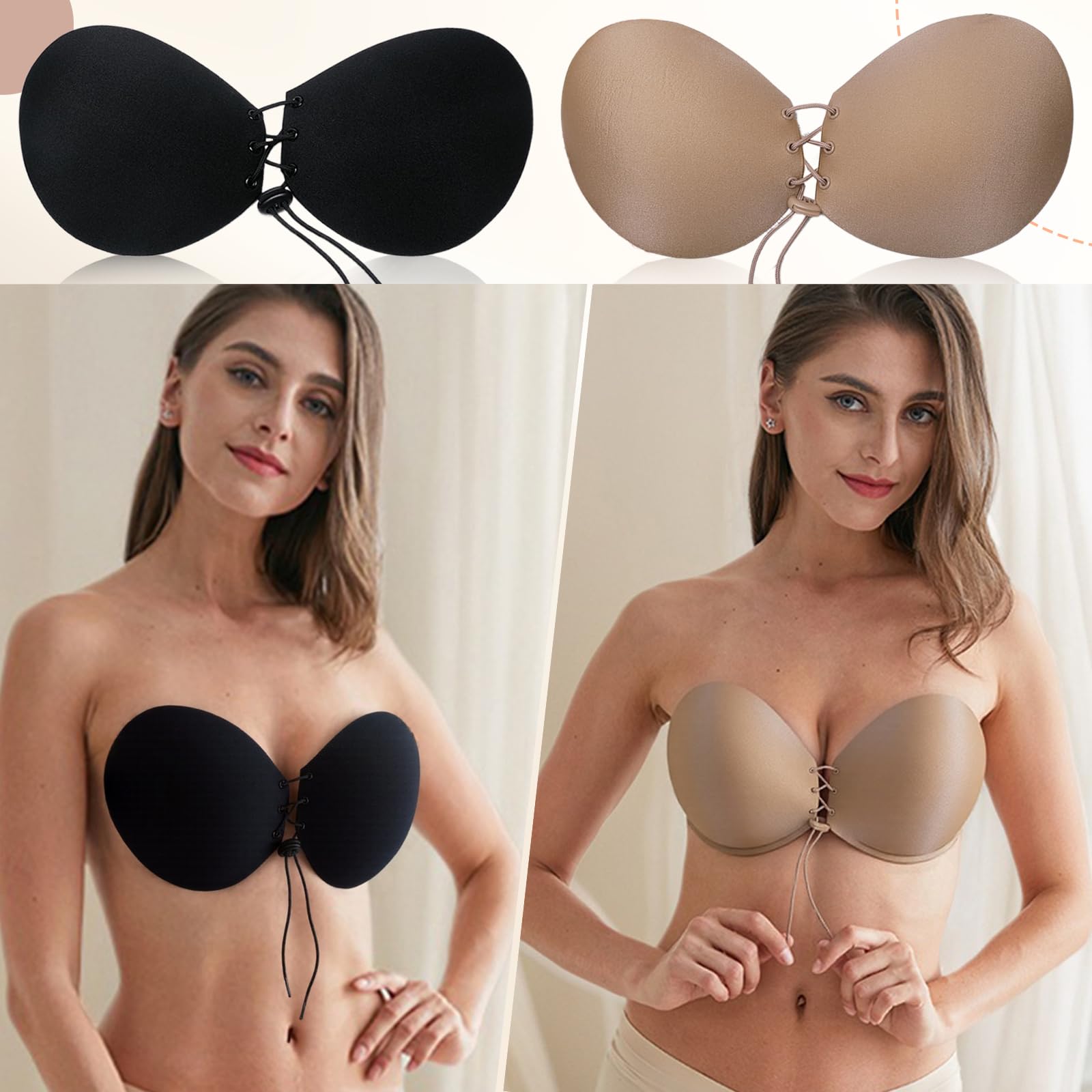 Adjustable Drawstring Silicone Push Up Bra Invisible Strapless Adhesive Bra for Backless Dresses Reusable Lift Bra