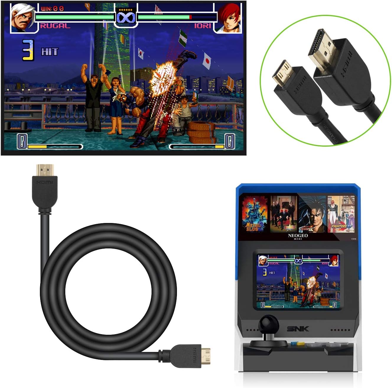 Younik Mini HDMI to HDMI Cable for NEOGEO Mini 6FT High-Speed Support 3D 4K 1080P HDMI Cable with Gold-Plated Connectors for NEOGEO Mini