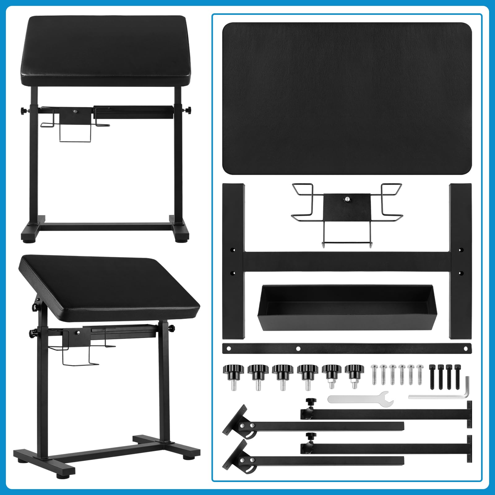 Tattoo Arm Rest Stand, Large Armrest Tattoo with Rack and Storage Compartment, Tattoo Armrest Stand with PU Leather Soft Sponge Pad, Adjustable Height & Angle for Tattoo Supplies