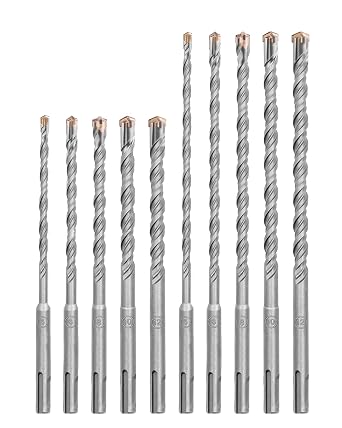 HIGHDRIL Concrete Drill Bit Set - 10Pcs 3/16" X2, 1/4" X3, 5/16" X2, 3/8" X2, 1/2" 6-inch and 8-inch Lengths Carbide Masonry Drill Bit Kit, Hammer Drill Bits for Concrete, Brick, Stone, Granite