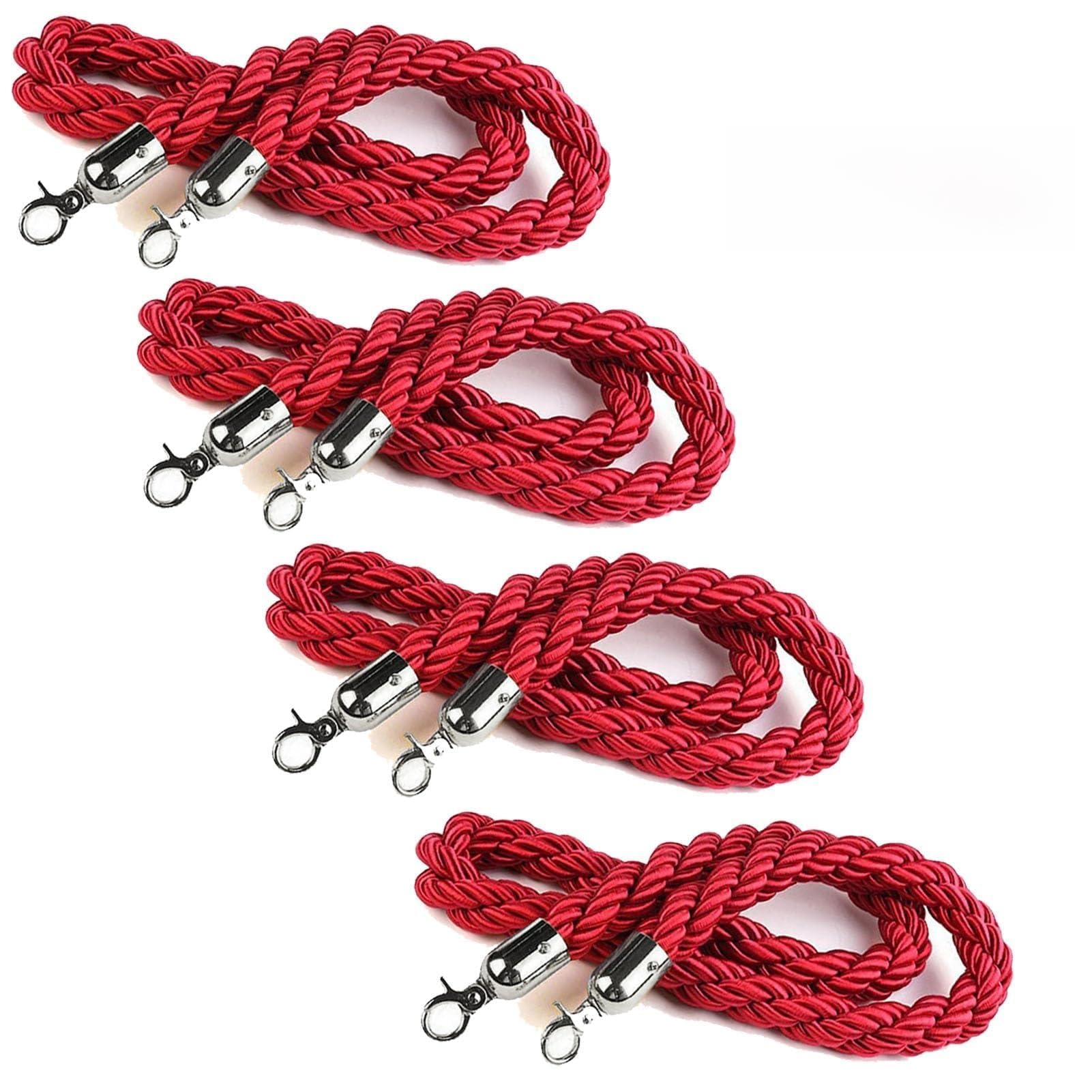 GDMDPTE Set of 4 Red Braided - 1.8m VIP Barrier for Events Hotels Theaters Grand Openings & Banks - Effective Hemp Safety Cords for Crowd Management