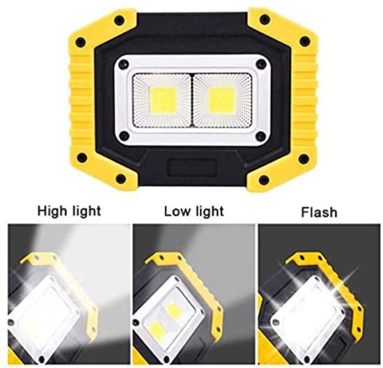 Luz de trabajo recargable, reflector LED de 30 W con 3 modos, carga USB, impermeable, ideal para camping, senderismo, seguridad al aire libre, iluminación de punto brillante para patio
