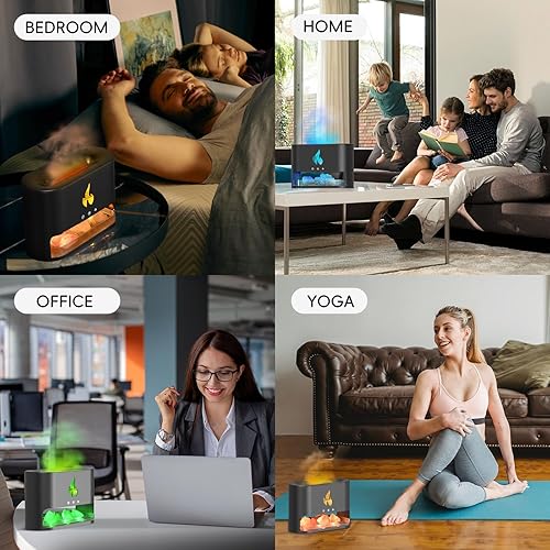 Miniatura 7 de Yaledi Difusor de Llama de Chimenea, Lámpara de Sal del Himalaya de 250ml de Aceites Esenciales para Aromaterapia, Humidificador Ultrasónico de