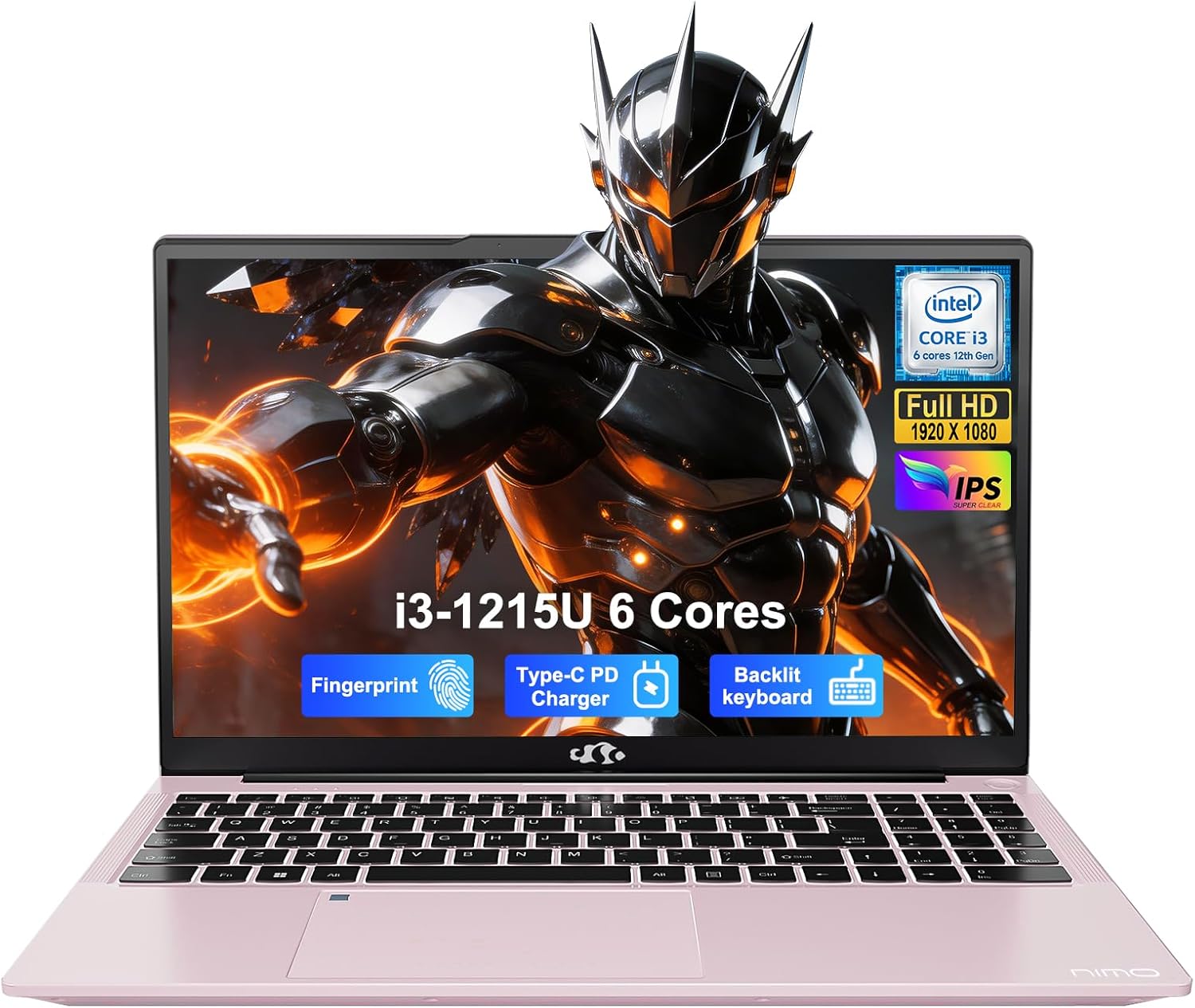 NIMO 15.6" FHD IPS Portable Laptop, Intel Core i3-1215U (Up to 4.4GHz, Beat R5 7520U), 8GB RAM 128GB SSD Work Computer, Backlit KB, Fingerprint, WiFi 6, 65W Type-C Fast Charge, 180° View, for Campus