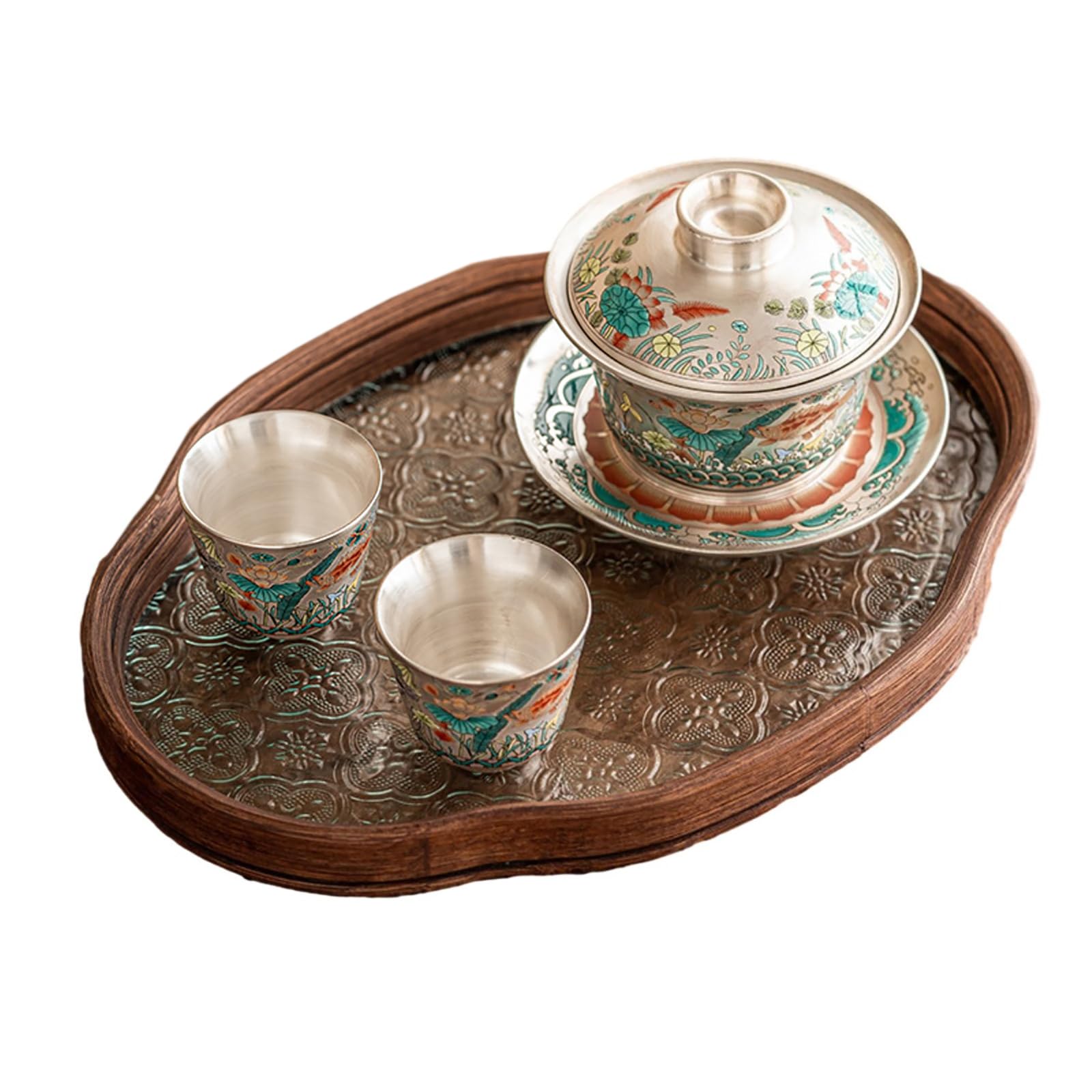 Ręcznie malowany ceramiczny zestaw do herbaty Kung Fu pokryty misą domowy zapobiegający prasowaniu jest luksusowy i odporny na działanie wysokich temperatur - tylko trzy miski + filiżanki * 2 talerze