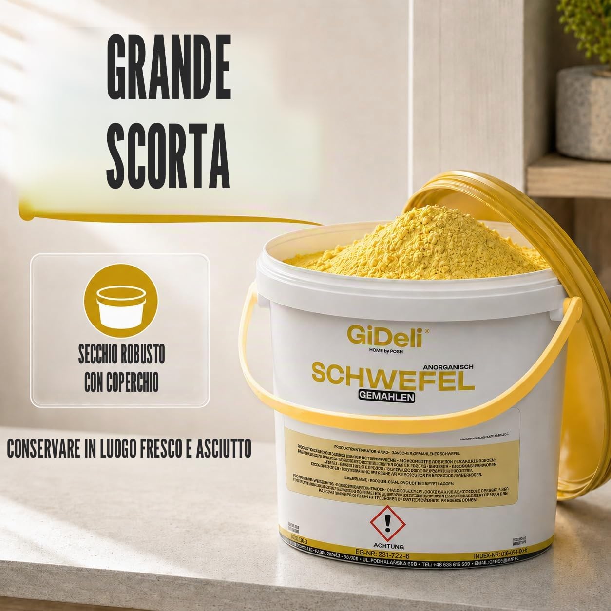 GiDeli Zolfo in polvere 5 kg inorganico 99,9% fine per l'industria cosmetica per la cura del suolo, piante zolfo nel secchio