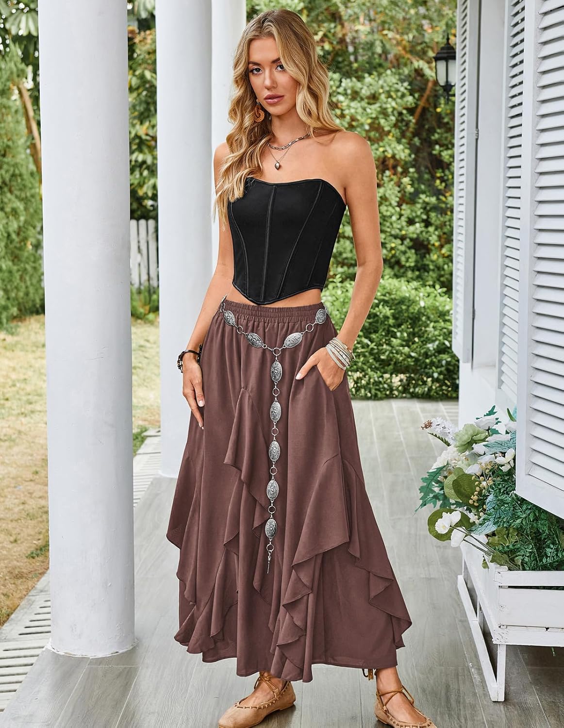 SCARLET DARKNESS Long Skirts for Women 2026 Ruffled Chiffon Flowy Renaissance Maxi Skirt - Image 4