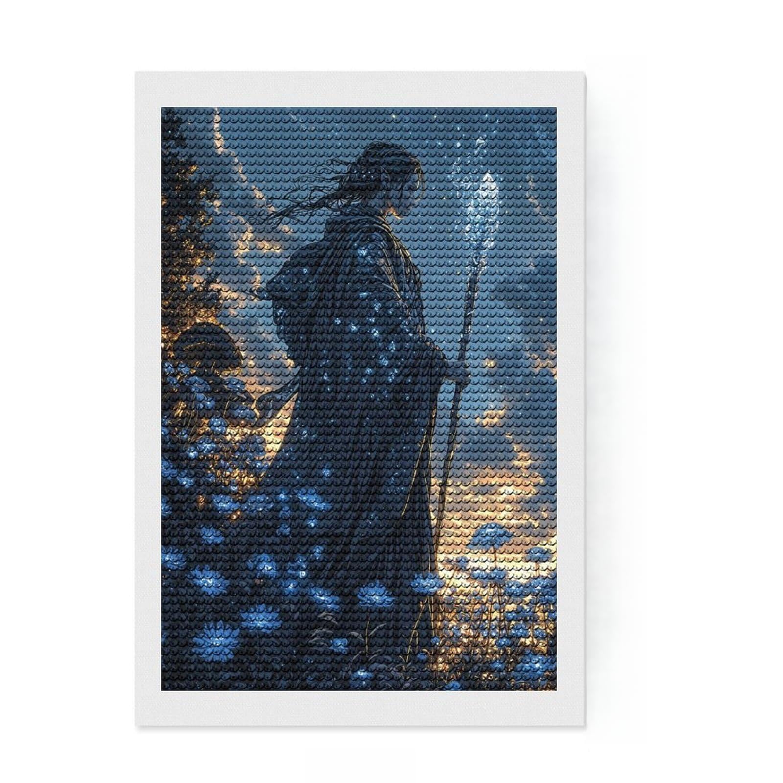 Junmoney Elven Mage in A Field Diamond Painting Canvas Set 8"x12", for Teens, Pleasing Wall Art Project, Cosy Home Accent, Birthday Gift