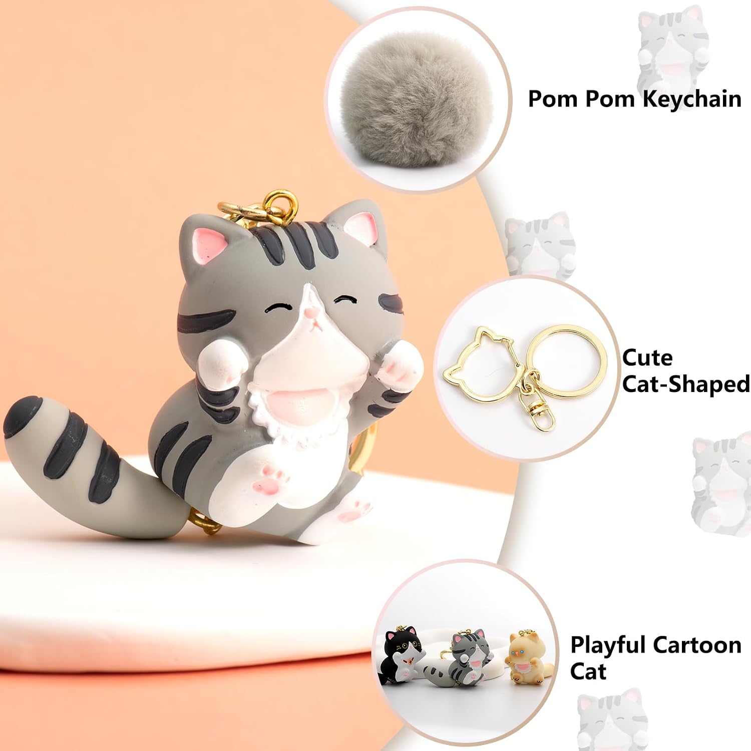 Cute Kawaii Cat Plush Keychain, Soft Fuzzy Animal Bag Charm, Plush Pendant, Stuffed Purse Backpack Decor Key Chain image 2