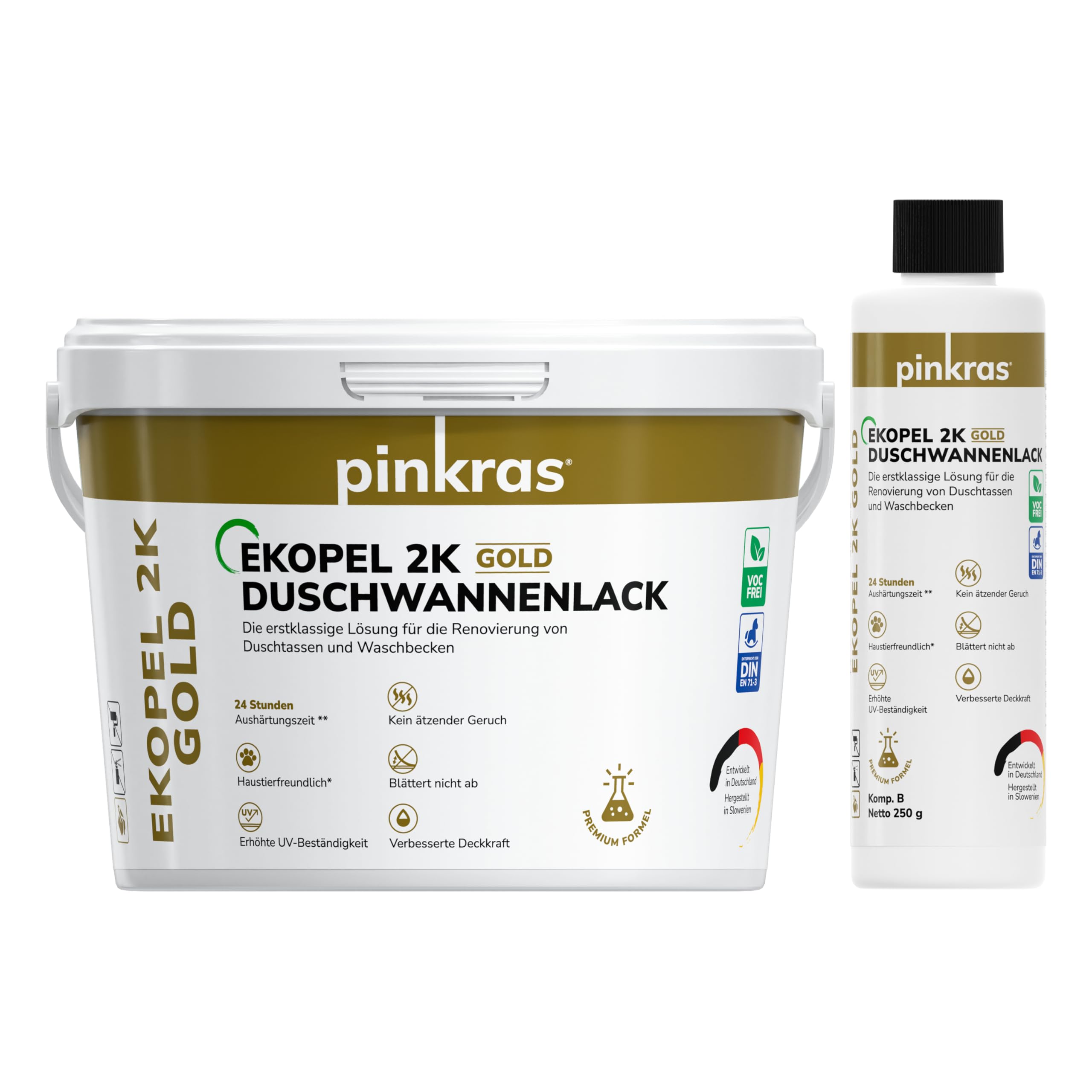 EKOPEL Bath Paint 2K GOLD Odourless A Thick Smooth Coat 24 Cure Time (1.7kg (Shower Tray Size up to 90cm x 90cm), White)