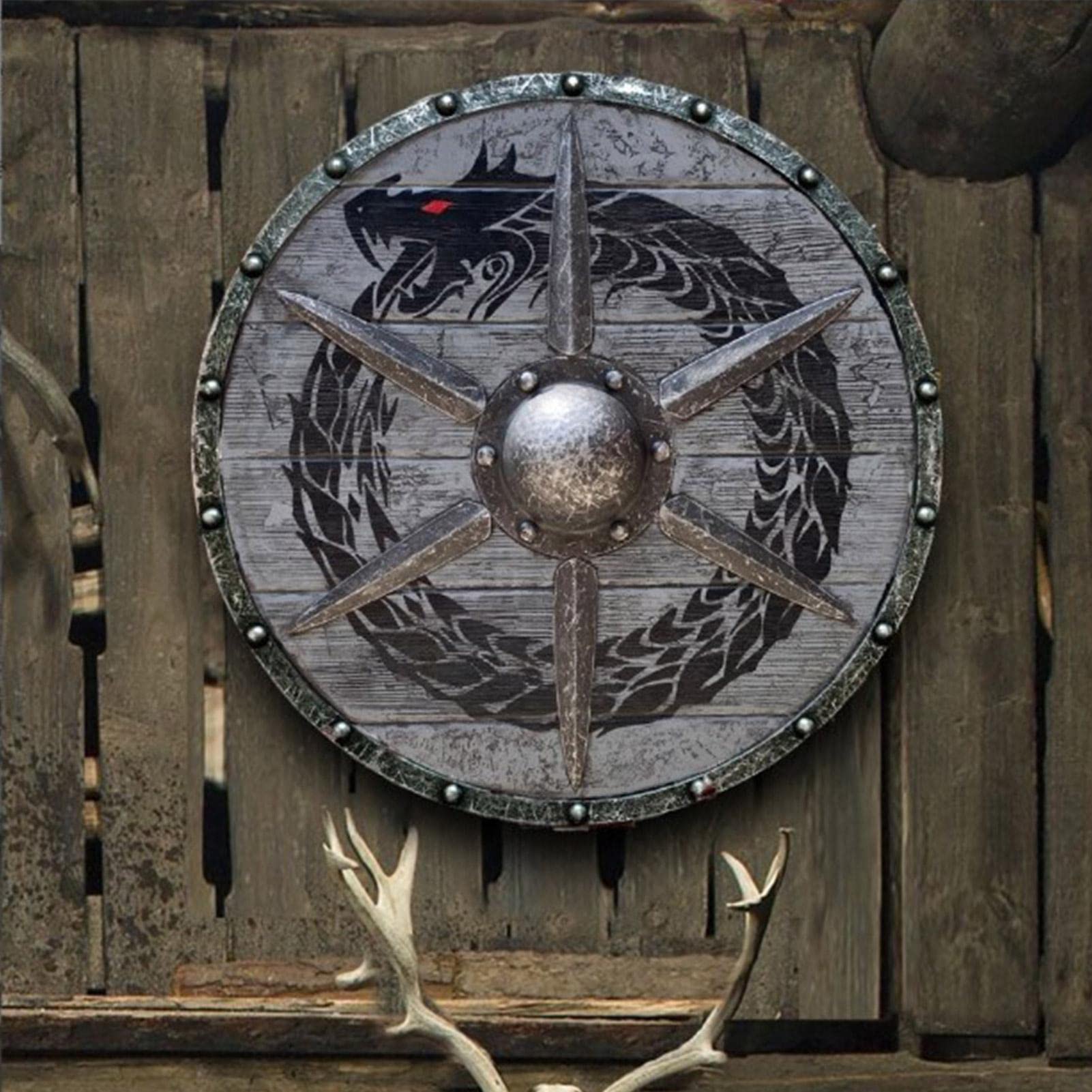ZORQ Bouclier médiéval en Bois | Bouclier décoratif pour la Maison | Bouclier médiéval Eivor Valhalla Shied Toy Authentique BattleWorn Viking, Bouclier décoratif Cosplay