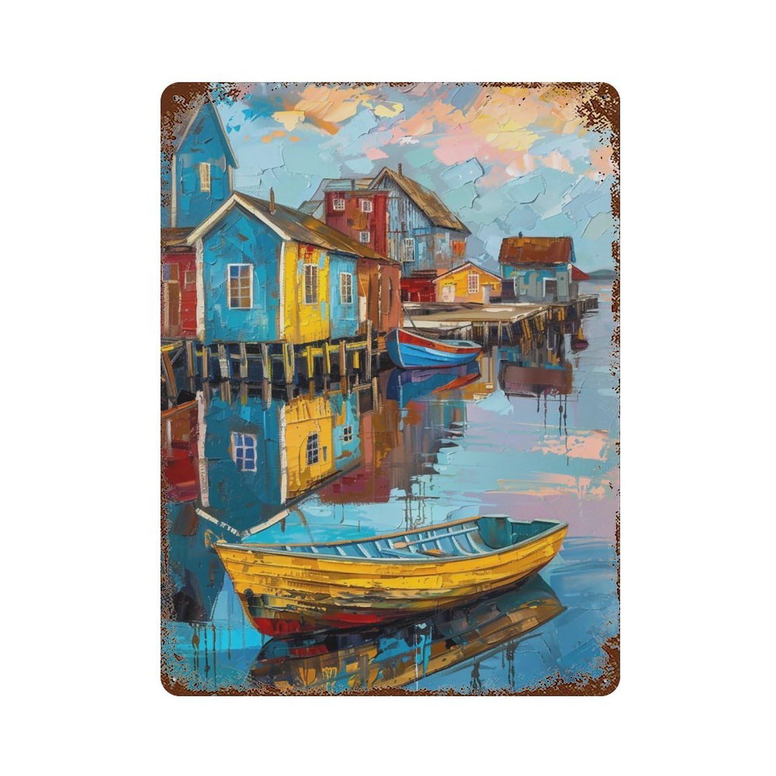 HDURYEYRYY Geometric Harbor Sunset Sailboat 01 Wall Retro Iron Vintage Art Metal Tin Sign Poster Modern Home Cofffee Club Art Bar Shop Decor Style 40x30cm