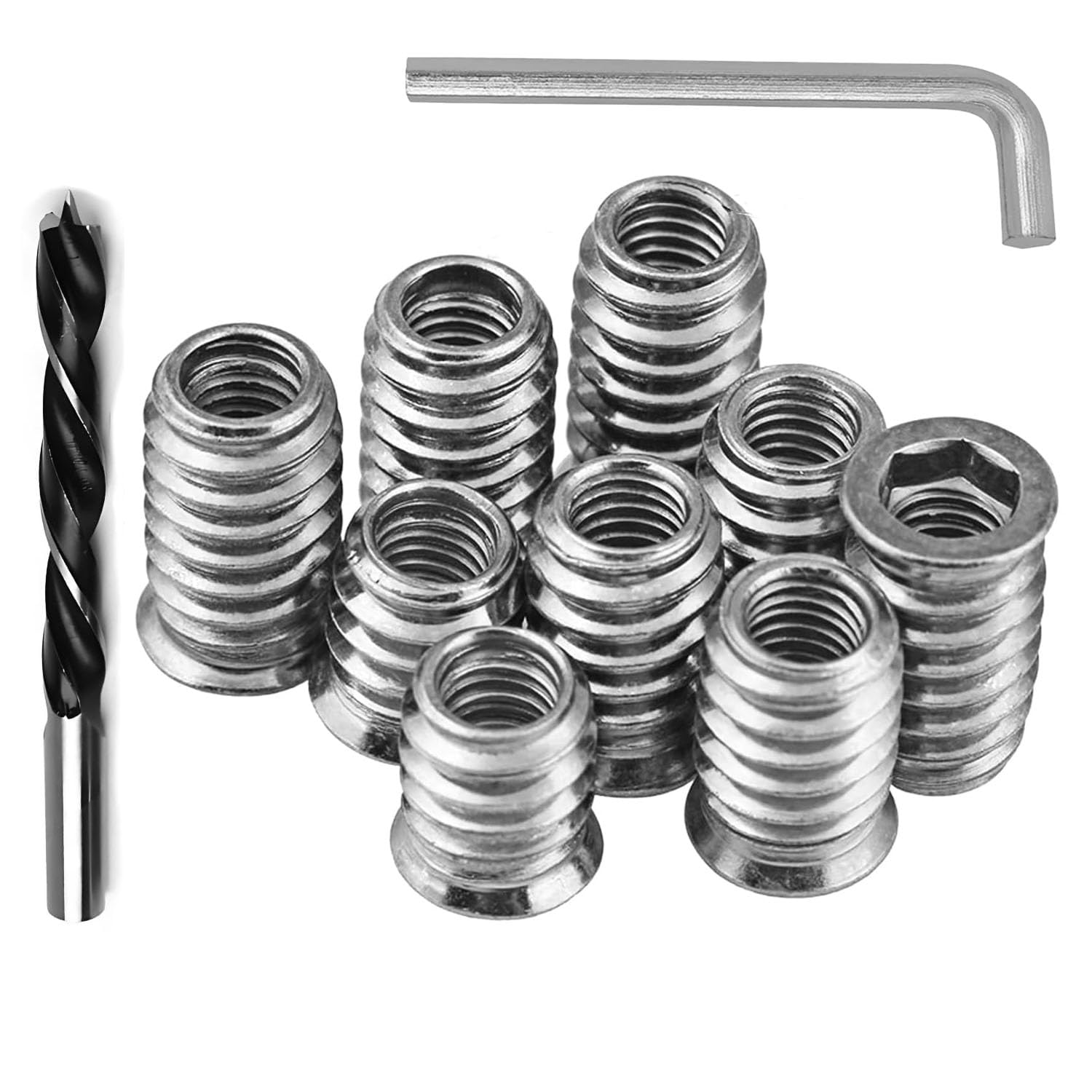 Wadayu Threaded Inserts for Wood, Screw in Nut Fastener Connector, Steel Hex Drive Nut Inserts for Home Office Furniture (Silver, 1/4"-20 x10mm-100pcs