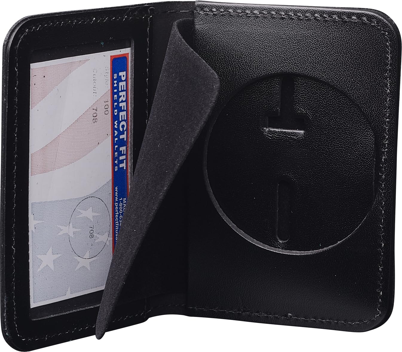 Perfect Fit Shield Wallets Porta badge rotondo della polizia da 6,3 cm, custodia per badge e badge nascosto, in pelle nera