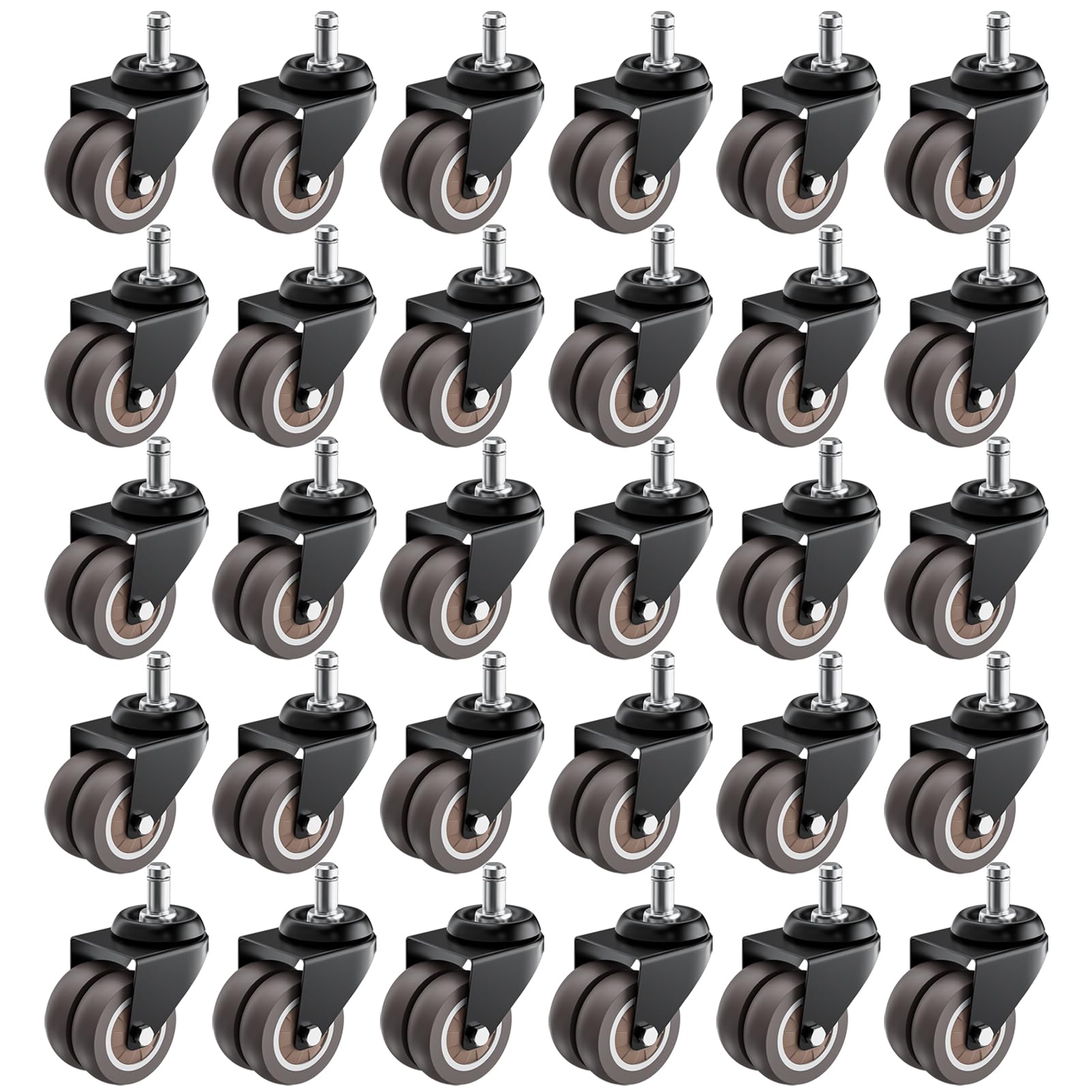 2 Inch Office Chair Wheels (Set of 30), Heavy Duty Grey Rubber Chair Casters Replacement, Desk Chair Wheels for Hardwood Floors and Carpet, Smooth & Quiet Universal Fit for Most Chairs(30 Pack)