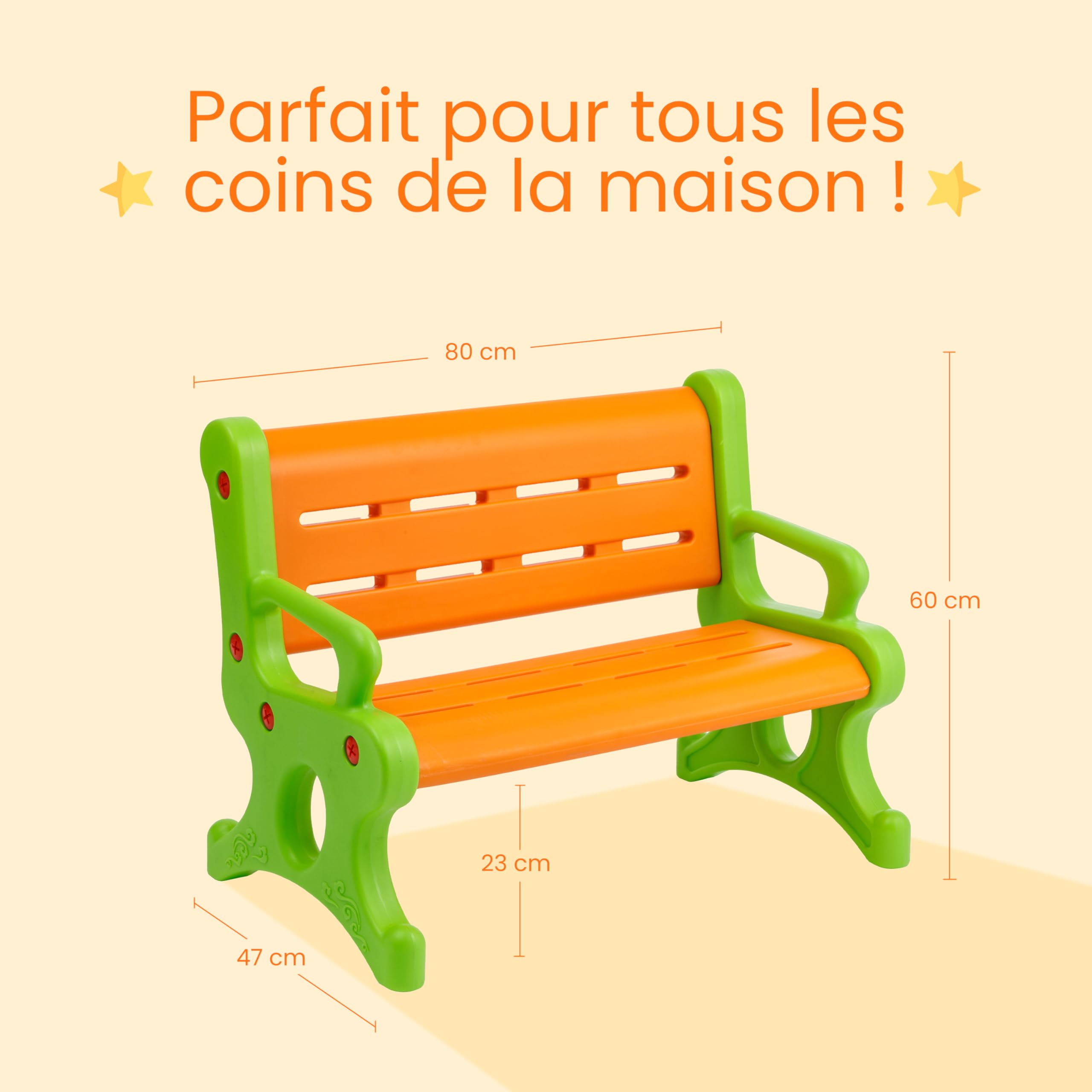 Baroni Toys Banc à Jouets en Plastique pour Enfant, Banc d’Extérieur et d’Intérieur pour Enfants, Banc 3 Places Coloré et Résistant Facile à Monter, 80x60x47 cm